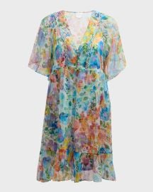 Margaret Flounce Floral-Print Chiffon Dress at Neiman Marcus